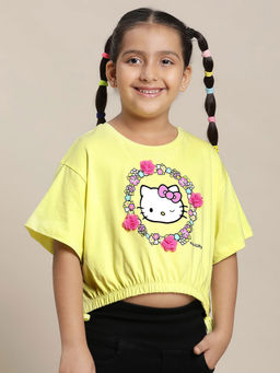Kidsville - Hello Kitty Printed Yellow T-Shirt For Girls