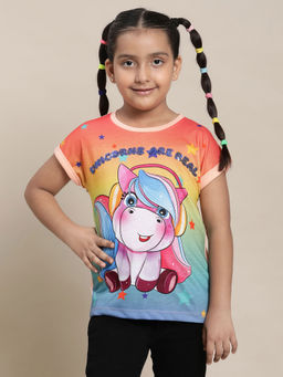 Kidsville - Printed Multi Color T-Shirt For Girls