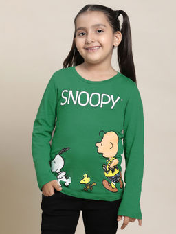 Kidsville - Peanuts Printed Green T-Shirt For Girls
