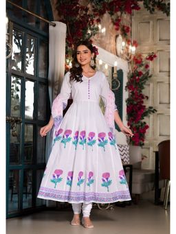 The Kapas - Super White & Pastel Anarkali Kurta with Chudidar & Dupatta (Set of 3)