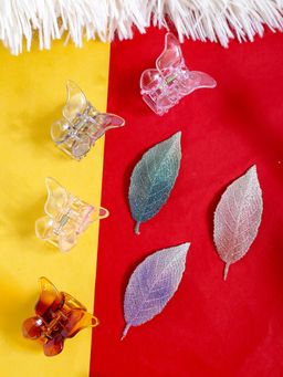 Yellow Chimes - Women Set of 7 Purple and Green Hair Accessory Set