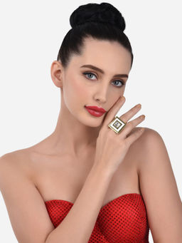 Zaveri Pearls - White Meenakari Sqaure Fusion Finger Ring-ZPFK12922