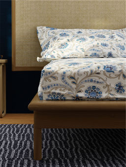 Urban Space - Serene Cotton Bedsheets for Single Bed with Pillow Cover-Indian Blooms - Blue