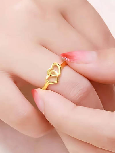 Gold Plated Anti Tarnish Stainless Steel Heart Adjustable Ring