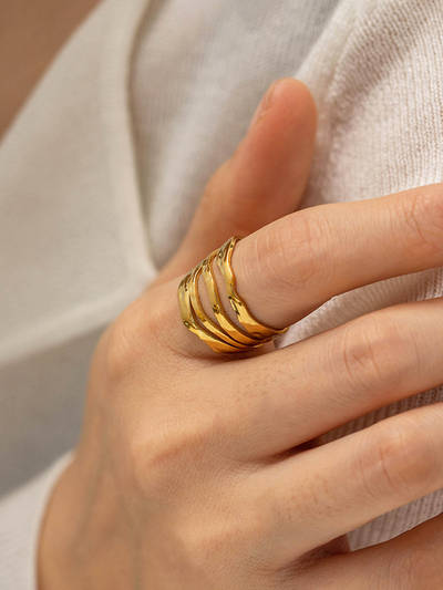 Gold Plated Anti Tarnish Stainless Steel Adjustable Ring