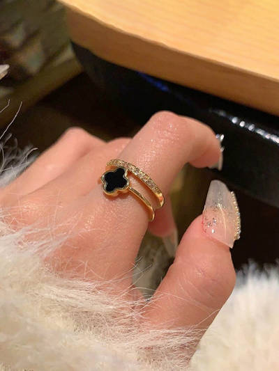 Gold Plated Anti Tarnish Stainless Steel Clover Adjustable Ring
