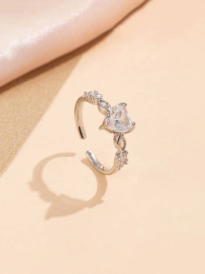 Silver Plated Anti Tarnish Stainless Steel Heart Adjustable Ring