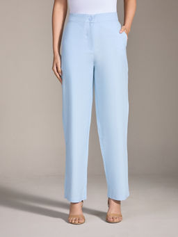 Twenty Dresses by Nykaa Fashion - Sky Blue Solid Straight Fit Linen Pants