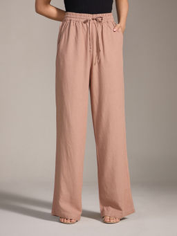 Twenty Dresses by Nykaa Fashion - Khaki Brown Solid Mid Waist Straight Linen Pants