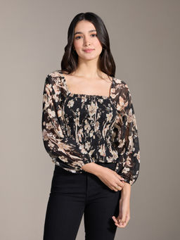 Twenty Dresses by Nykaa Fashion - Black Multicolor Floral Full Sleeves Top
