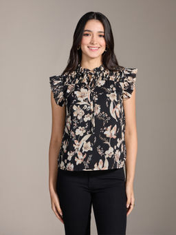 Twenty Dresses by Nykaa Fashion - Black Multicolor Floral Pleated Top