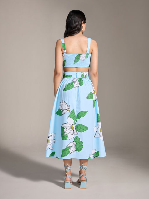 Buy Twenty Dresses by Nykaa Fashion Blue Floral Sleeveless Crop Top Midi  Skirt Co ord (Set of 3) Online