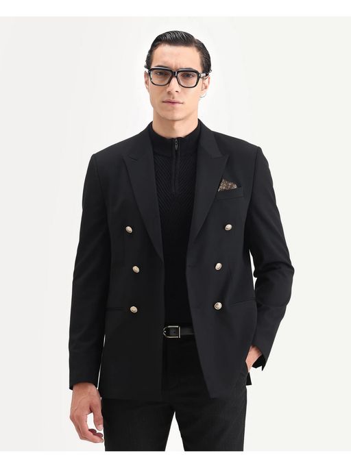 Rare Rabbit Premium Black Double Breasted Golden Buttoned Blazer