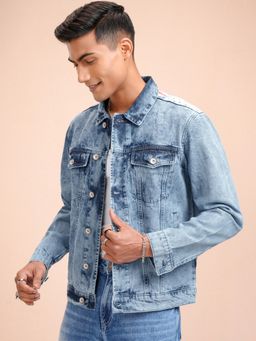 LOCOMOTIVE - Men Blue Cotton Solid Denim Jacket