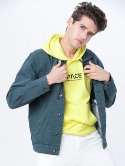 LOCOMOTIVE - Men Teal Cotton Solid Jacket
