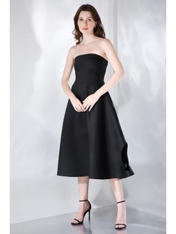 Ozeqo - Ace Black Solid Strapless Tube Midi Dress