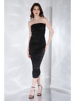Ozeqo - Alaya Black Solid Strapless Tube Midi Dress