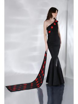 Ozeqo - Alizeh Trail Black One Shoulder Evening Gown (Set of 2)