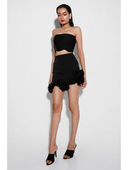 Ozeqo - Claire Black Crop Top with Skirt (Set of 2)