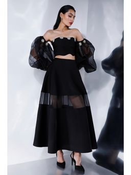 Ozeqo - Freya Black Detachable Sleeves with Crop Top and Skirt (Set of 3)