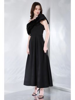 Ozeqo - Gaia Solid One Shoulder Midi Dress with Ruffles Wrap (Set of 2)