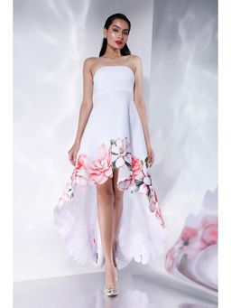 Ozeqo - Giselle White Floral Strapless Tube Mini Dress