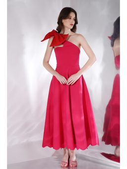 Ozeqo - Gladys Pink Solid Strapless Tube Maxi Dress with Bow (Set of 2)