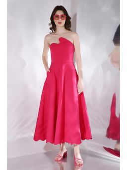 Ozeqo - Gladys Pink Solid Strapless Tube Maxi Dress