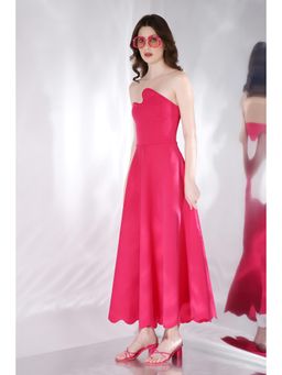 Ozeqo - Gladys Pink Solid One Shoulder Maxi Dress with Detachable Sleeve (Set of 2)