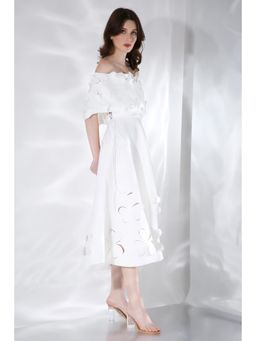 Ozeqo - Lyre White Solid Midi Dress with Wrap (Set of 2)