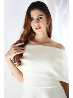 Ozeqo - Miranda White Solid Midi Dress with Wrap (Set of 2)