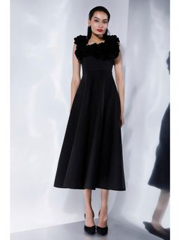 Ozeqo - Serena Black Solid Sleeveless Midi Dress with Detachable Straps (Set of 2)