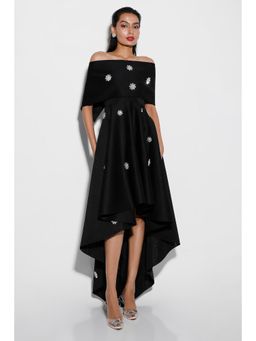 Ozeqo - Tricia Black Embellished Off Shoulder Midi Dress with Wrap (Set of 2)