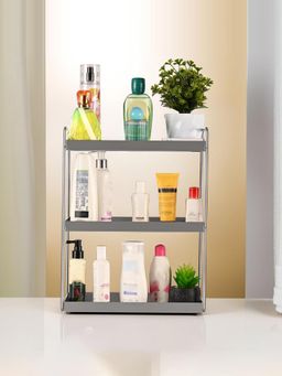 Kuber Industries - 3-Tier Rust-Resistant Bathroom Organiser Rack/Stand - Silver
