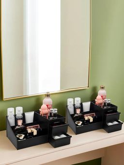 Kuber Industries - Multipurpose Plastic Drawer Storage Organizer - Black (Pack of 2)