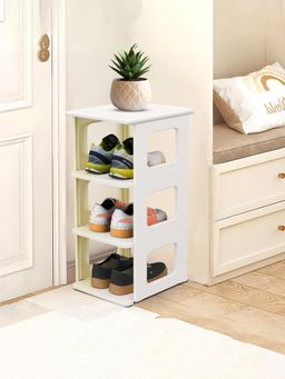Kuber Industries - Plastic Stackable 3 Layer Shoes Rack For Indoor Outdoor - White & Ivory