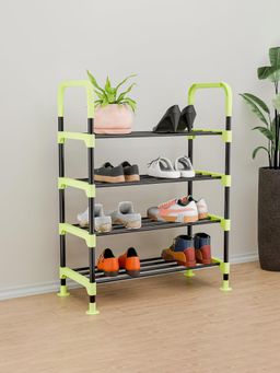 Kuber Industries - Multipurpose Steel 4-Tier Stackable Shoe Storage Rack - Green & Black