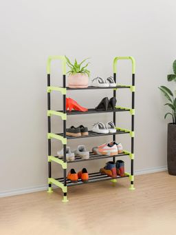 Kuber Industries - Multipurpose Steel 5-Tier Stackable Shoe Storage Rack - Green & Black