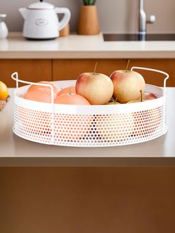 Kuber Industries - Metal Round Kitchen Rack Stand Organiser - White