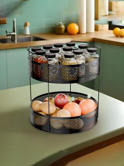 Kuber Industries - 2-Tier Metal Round Kitchen Rack Stand Organiser - Black