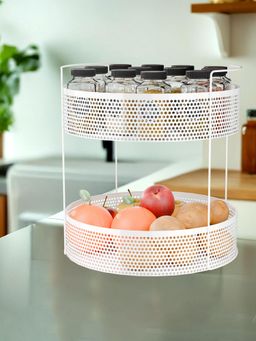Kuber Industries - 2 Pcs Metal Round 2-Tier Kitchen Rack Stand Organiser - White (Pack of 2)