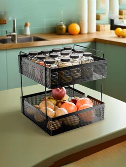 Kuber Industries - 2-Tier Metal Square Kitchen Rack Stand Organiser - Black