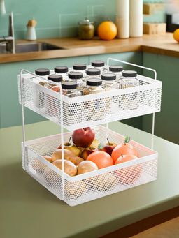 Kuber Industries - 2-Tier Metal Square Kitchen Rack Stand Organiser - White
