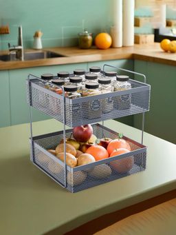 Kuber Industries - 2-Tier Metal Square Kitchen Rack Stand Organiser - Dark Grey