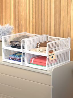 Kuber Industries - 4 Pcs (13X11 In) Foldable Shirt Stacker For Wardrobe - Pink