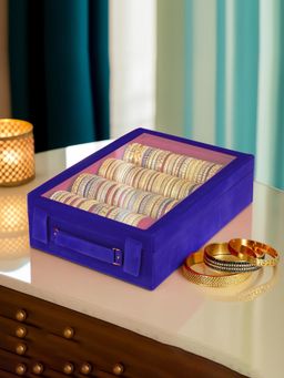 Kuber Industries - Wooden 4 Rod Bangle Box-Velvet Coated Jewellery Box For Women & Girls-Blue