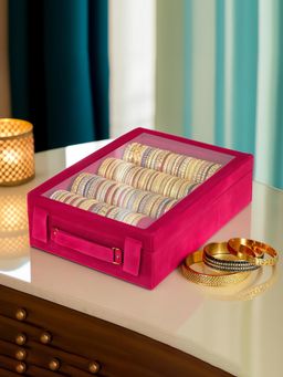 Kuber Industries - Wooden 4 Rod Bangle Box-Velvet Coated Jewellery Box For Women & Girls-Pink
