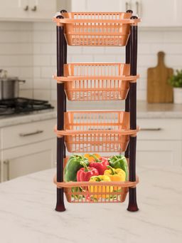 Kuber Industries - Plastic 4 Layer Square Storage Basket For Kitchen-Fiesta Rack-Coffee