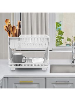 Kuber Industries - Plastic Dish Rack With Drainer-Dish Rack-Bartan Stand For Kitchen-White