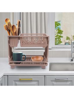 Kuber Industries - Plastic Dish Rack With Drainer-Dish Rack-Bartan Stand For Kitchen-Brown